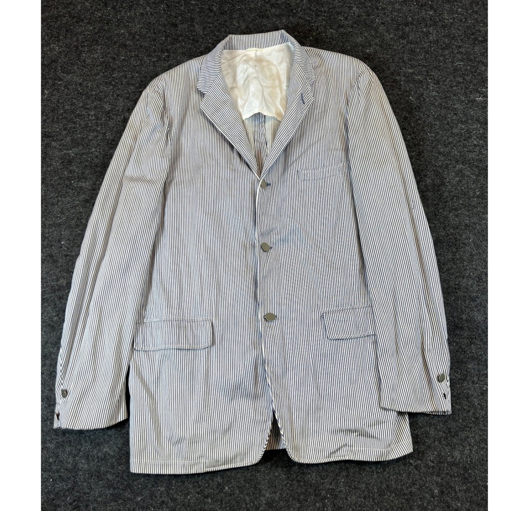 VTG 60s McGregor Seersucker Blazer Blue White Stripe Galey & Lord USA Sport Coat